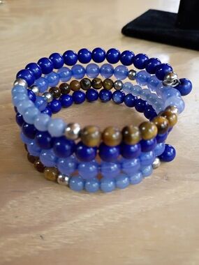 Blue Boho Bracelet Blue Memory Wire Wrap